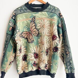 Sugar Street Weavers Tapestry Floral Ladybug Print Pullover M/L